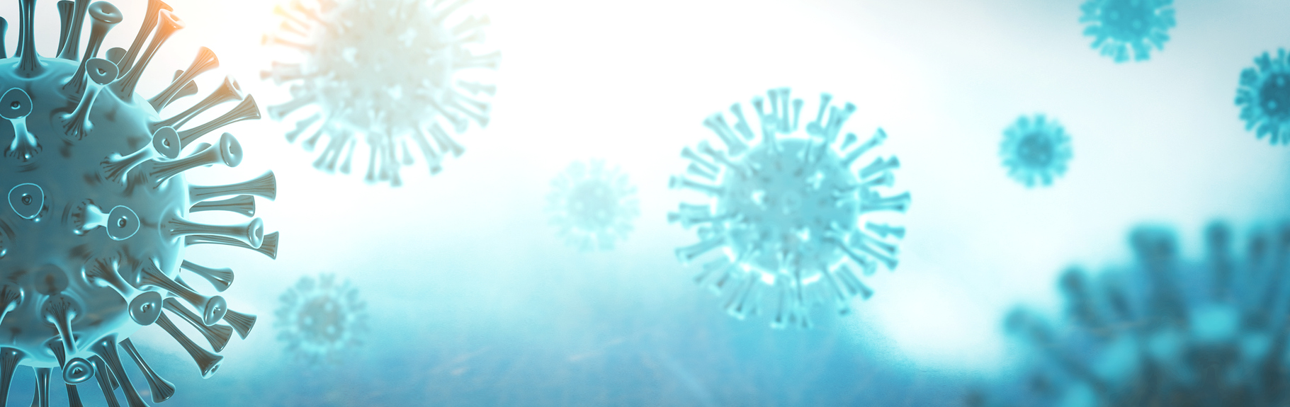 Coronavirus 3D render, COVID-19 pandemic. Web banner background image with copy space